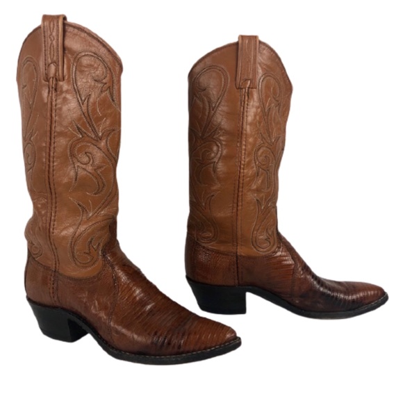 Dan Post Shoes - Dan Post Lizard Leather Cowboy Boots Tan Size 7M